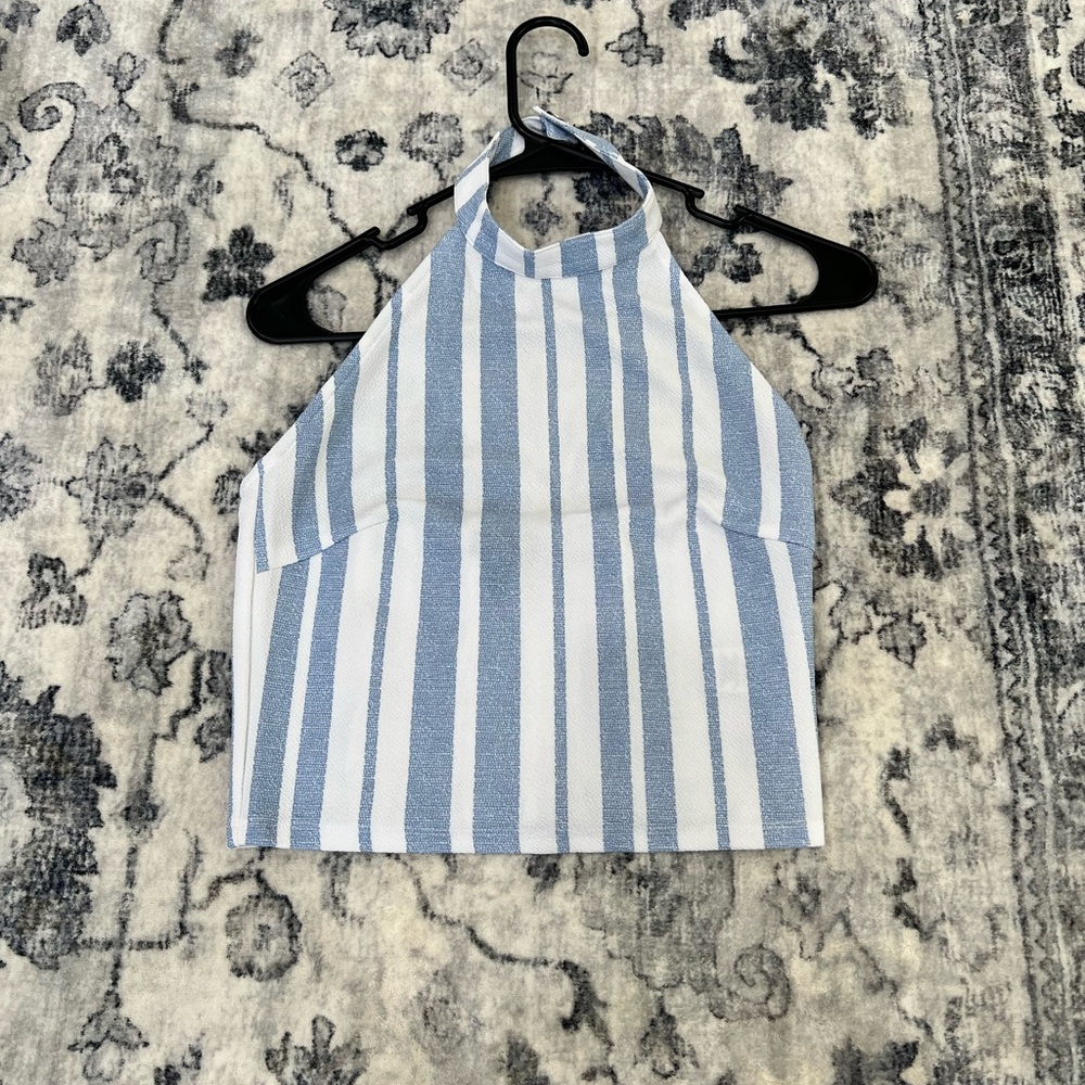 Derek Heart Blue and White Striped Crop Top